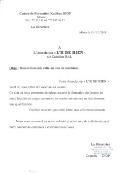 Lettre kalidou diop remerciement don 2018
